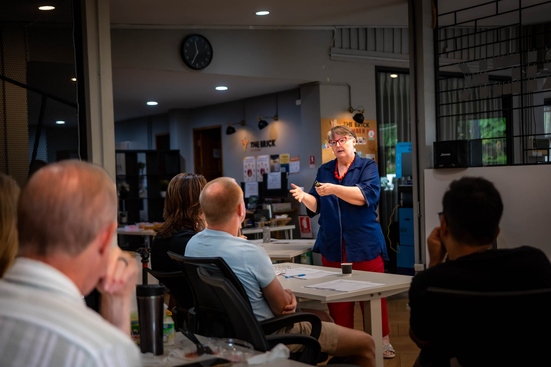 Lone Andersen, founder of the Chiang Mai Business Network, presenting to business owners at Level Up in Chiang Mai